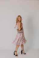 Dress Beige with pink Feathers