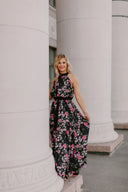 Dress Black with Pink Peonies and Rose