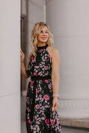 Dress Black with Pink Peonies and Rose