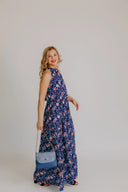 Dress Navy Blue with Pink Roses