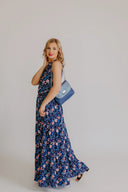 Dress Navy Blue with Pink Roses