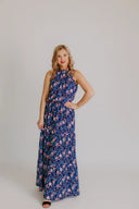 Dress Navy Blue with Pink Roses