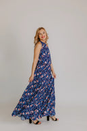 Dress Navy Blue with Pink Roses