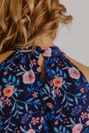 Dress Navy Blue with Pink Roses