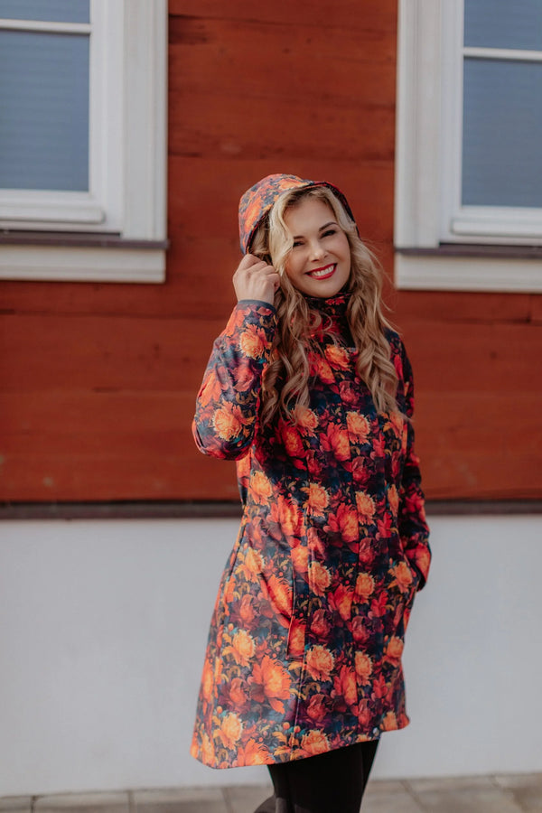 Women's Softshell Coat Orange Peonies 