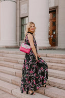 Dress Black with Pink Peonies and Rose