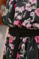 Dress Black with Pink Peonies and Rose