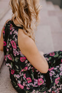 Dress Black with Pink Peonies and Rose