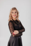 Black Tulle Top Black Dots