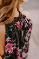 Dress Black with Pink Peonies and Rose