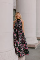 Dress Black with Pink Peonies and Rose