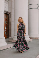 Dress Black with Pink Peonies and Rose