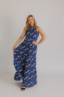 Dress Navy Blue with Pink Roses