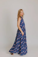 Dress Navy Blue with Pink Roses