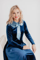 Natural fur collar, light blue