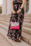 Handbag baguette type Fuschia Peonies